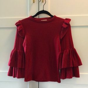 Joyfolie Red Ruffle Sleeve Sweater